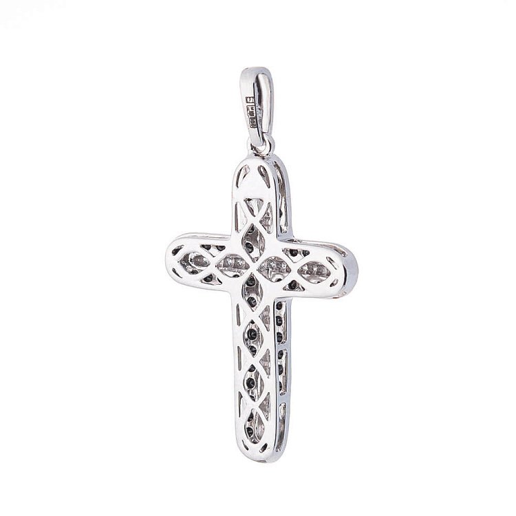 Золотая подвеска - крестик с черными и белыми бриллиантами пб0052gm от ювелирного магазина Оникс - 3