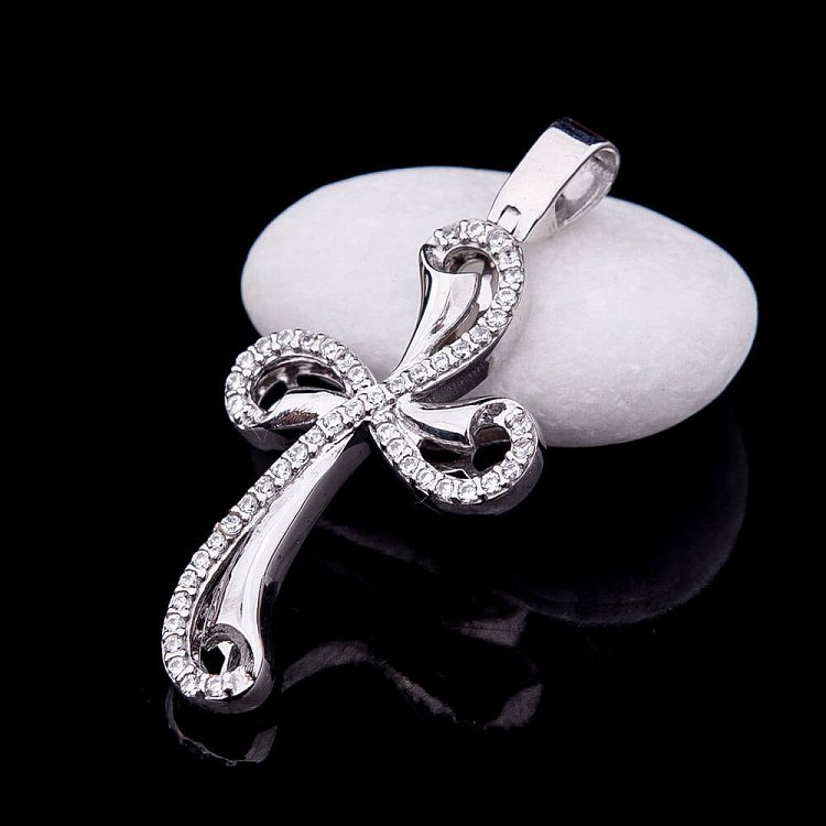 Золотий хрестик з фіанітами п02250 від ювелірного магазину Онікс