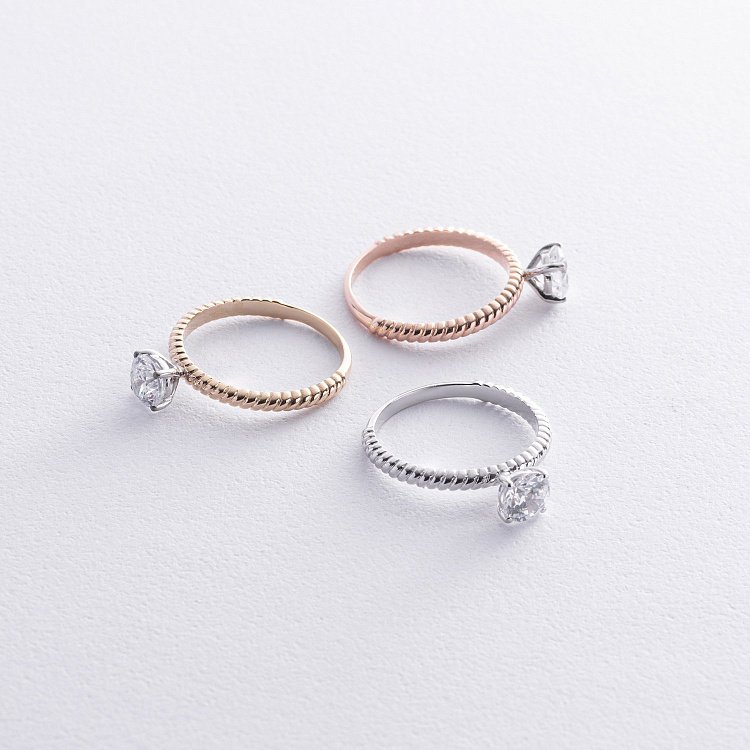 Заручальна золота каблучка з фіанітом к07640 від ювелірного магазину Онікс - 2