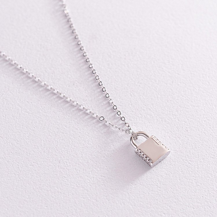 Серебряное колье "Замочек" с фианитами 181174 от ювелирного магазина Оникс - 1