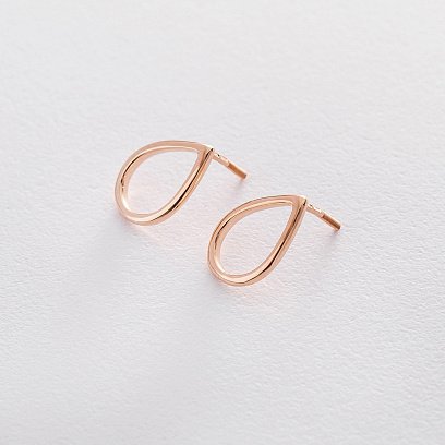 Серьги-пусеты "Большие капельки" в красном золоте 1.7*1.2 см с06315 №5