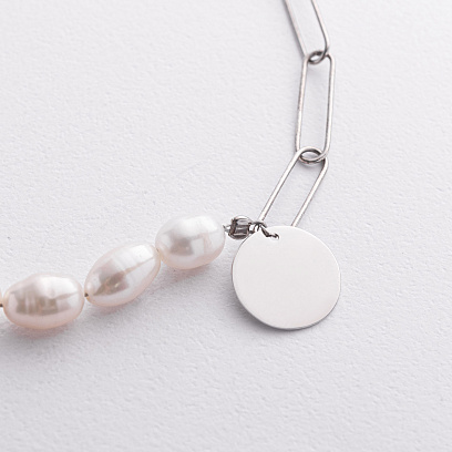 Серебряный браслет "Монетка" с жемчугом 905-01436 №3