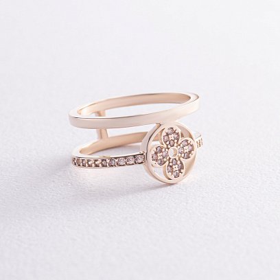 Каблучка "Конюшина" в жовтому золоті (жовті фіаніти) к07444 №3