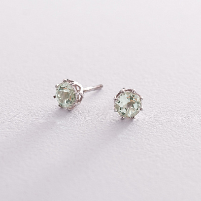 Золоті сережки - пусети з аметистом с06405 №3