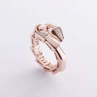 Кольцо "Змея" в красном золоте (фианиты) к07366