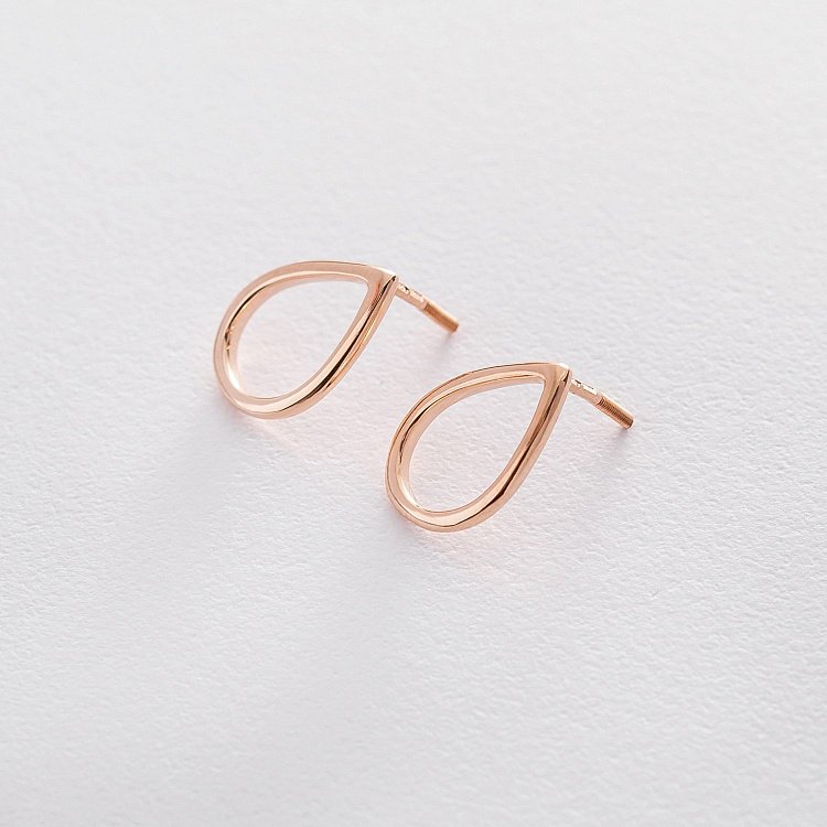 Серьги-пусеты "Большие капельки" в красном золоте 1.7*1.2 см с06315 от ювелирного магазина Оникс - 5