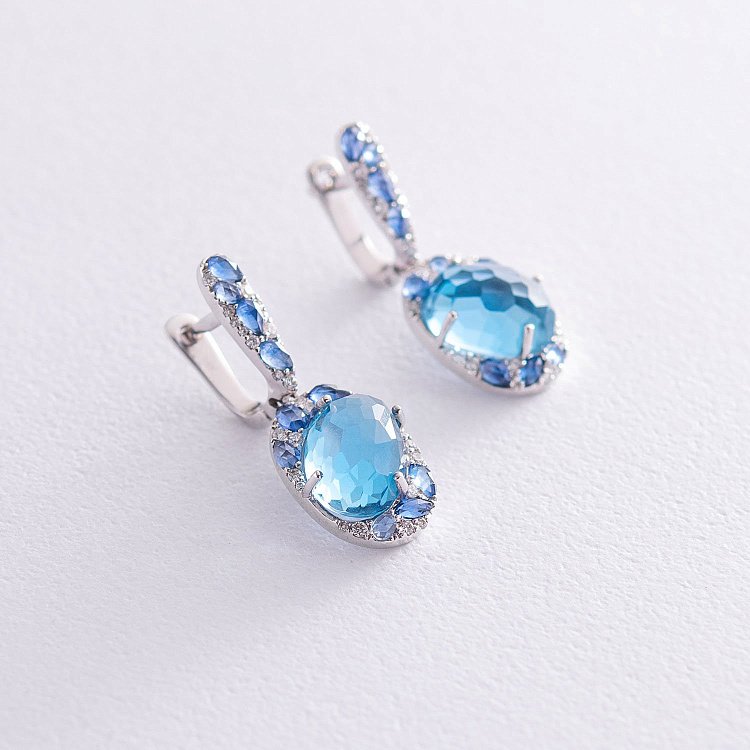 Золоті сережки (топази, сапфіри, діаманти) E11505aj від ювелірного магазину Онікс - 2