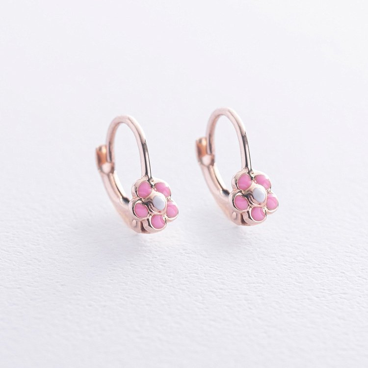 Золоті дитячі сережки "Квіточки" (емаль) с08708 від ювелірного магазину Онікс