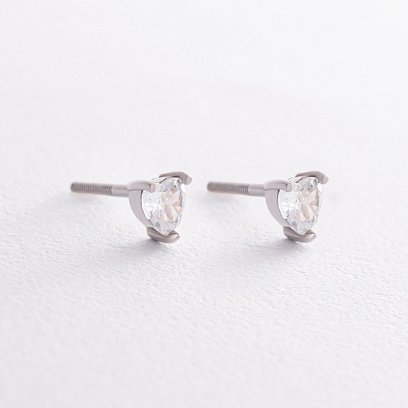 Срібні сережки - пусети "Сердечки" з фіанітами ﻿1119