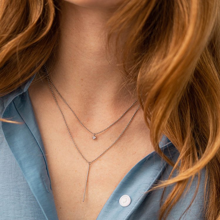 Двойное серебряное колье "Хлоя" с фианитом 1092 от ювелирного магазина Оникс - 6