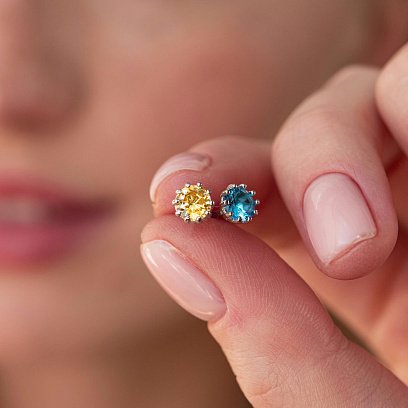 Срібні сережки - пусети (блакитне та жовте каміння) 308 №10