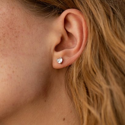 Серебряные серьги - пусеты "Сердечки" с фианитами 1119 №2