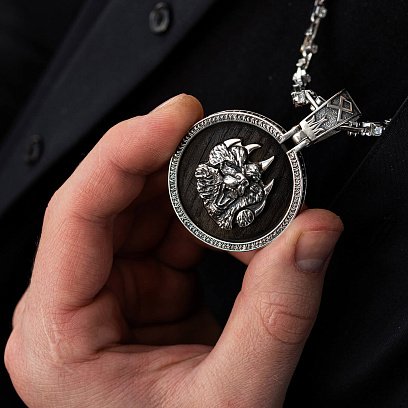 Срібний кулон "Ведмідь" з ебеновим деревом та фіанітами  947 №10