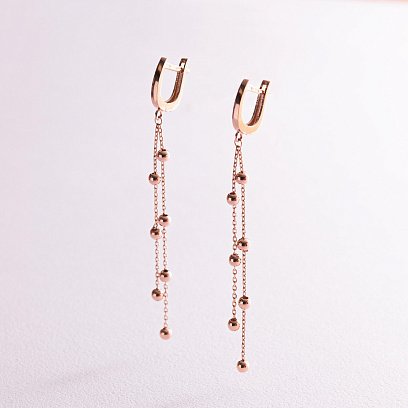 Золотые серьги на цепочке с шариками с07770 №5