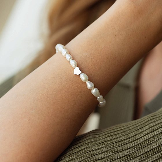 Серебряный браслет "Сердечко" с жемчугом 905-01440 №2