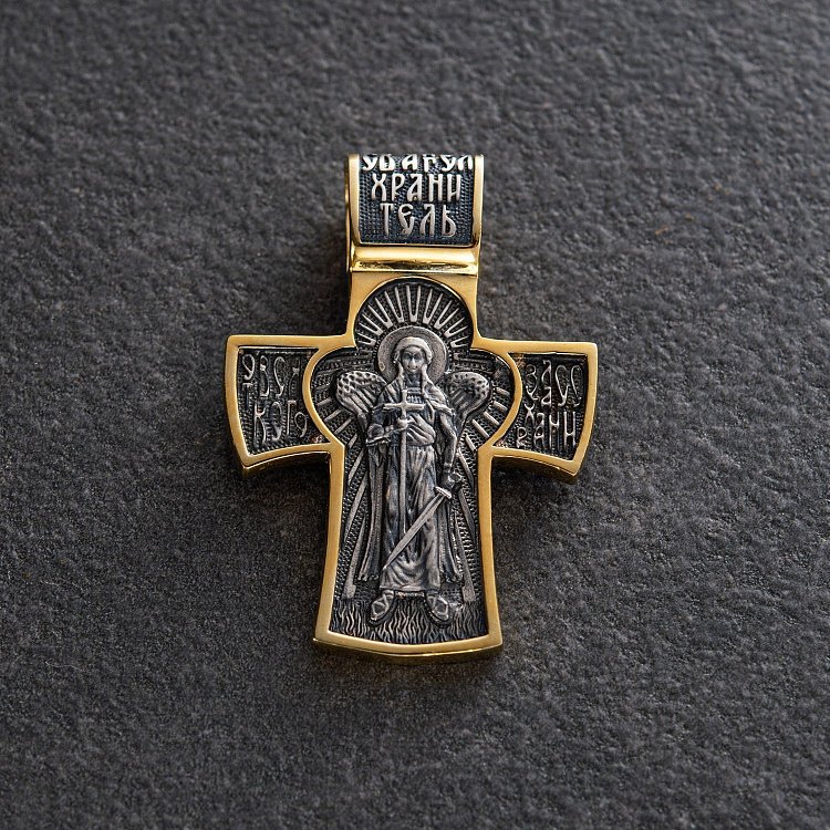 Серебряный крест (чернение, позолота) 132559 от ювелирного магазина Оникс - 4