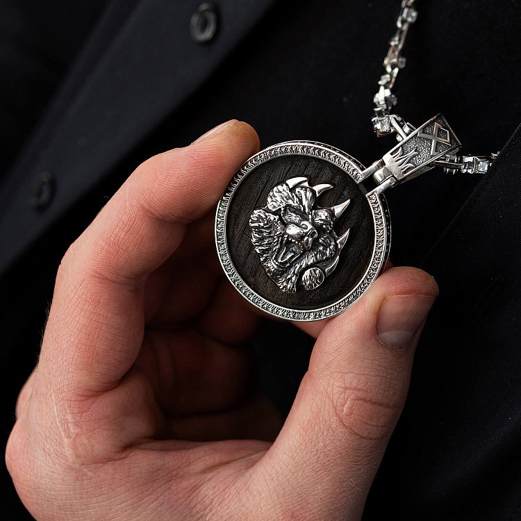 Срібний кулон "Ведмідь" з ебеновим деревом та фіанітами  947 від ювелірного магазину Онікс - 10