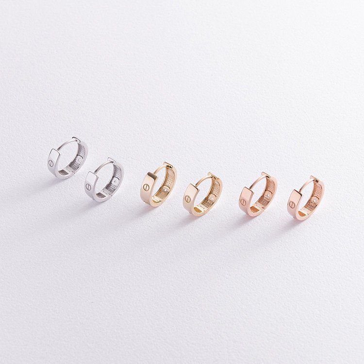 Сережки - кільця "Love" у жовтому золоті (фіаніти) с07652 від ювелірного магазину Онікс - 4