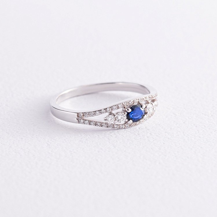 Золотое кольцо с синим сапфиром и бриллиантами C01021R от ювелирного магазина Оникс - 2