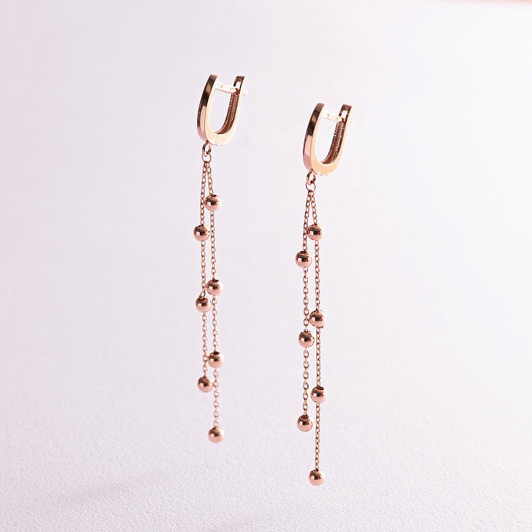 Золотые серьги на цепочке с шариками с07770 от ювелирного магазина Оникс - 4