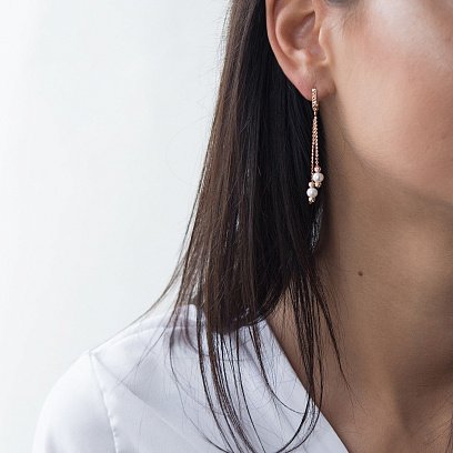 Золотые серьги Жемчуг на цепочке с05677 №6