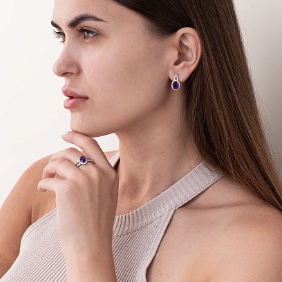 Серебряное кольцо с аметистом и фианитами 1351/1р-AMET №2