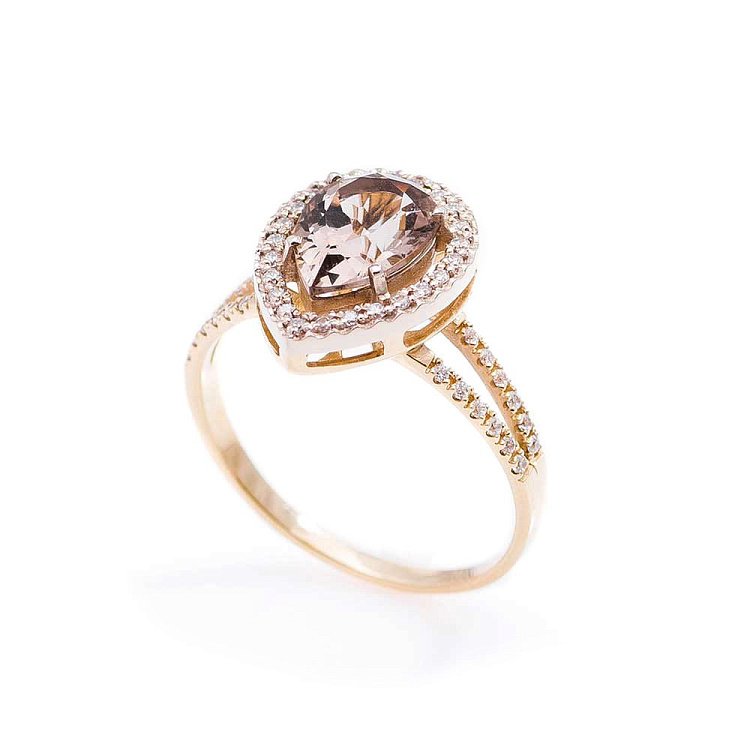 Золота каблучка з раухтопазом і фіанітами 14032266 від ювелірного магазину Онікс