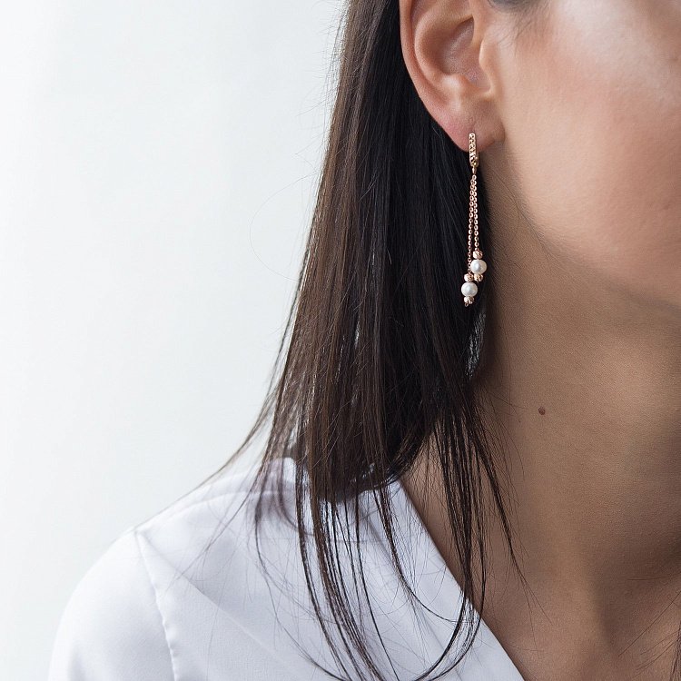 Золотые серьги Жемчуг на цепочке с05677 от ювелирного магазина Оникс - 5