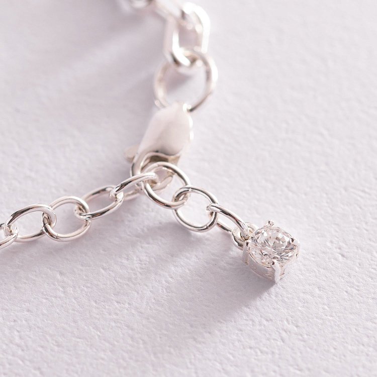 Серебряный браслет на ногу "Челси" с фианитом бс21683 от ювелирного магазина Оникс - 5