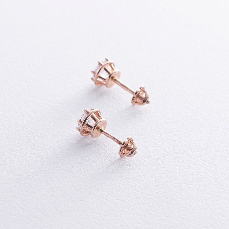 Серьги - пусеты с фианитами (красное золото) с02279 от ювелирного магазина Оникс - 4