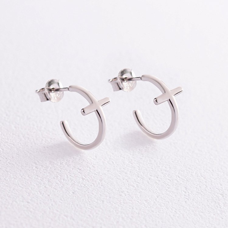 Срібні сережки - пусети "Хрестики" 123249 від ювелірного магазину Онікс