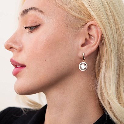 Сережки "Конюшина" в жовтому золоті (чорні фіаніти) с07685 №2