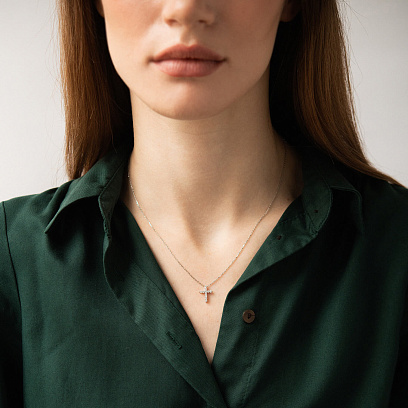 Золоте кольє "Хрестик" з діамантами 738331121 №8