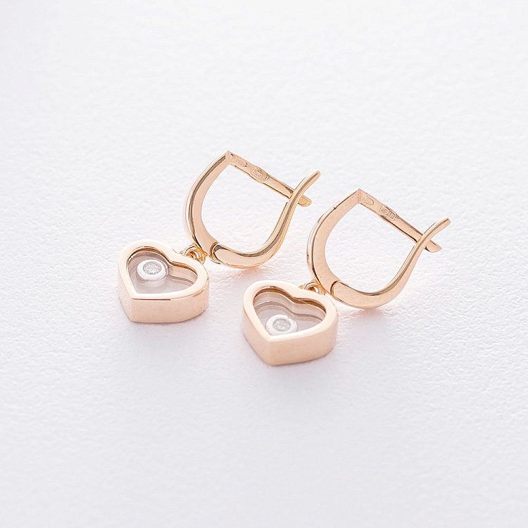 Золотые серьги "Сердечки" (ювелирное стекло, фианит) с06235 от ювелирного магазина Оникс