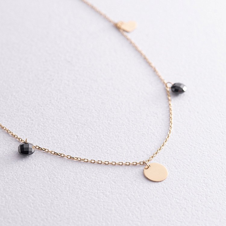 Золотой браслет "Сердечки и монетка" на ногу (черные фианиты) б04796 от ювелирного магазина Оникс - 4