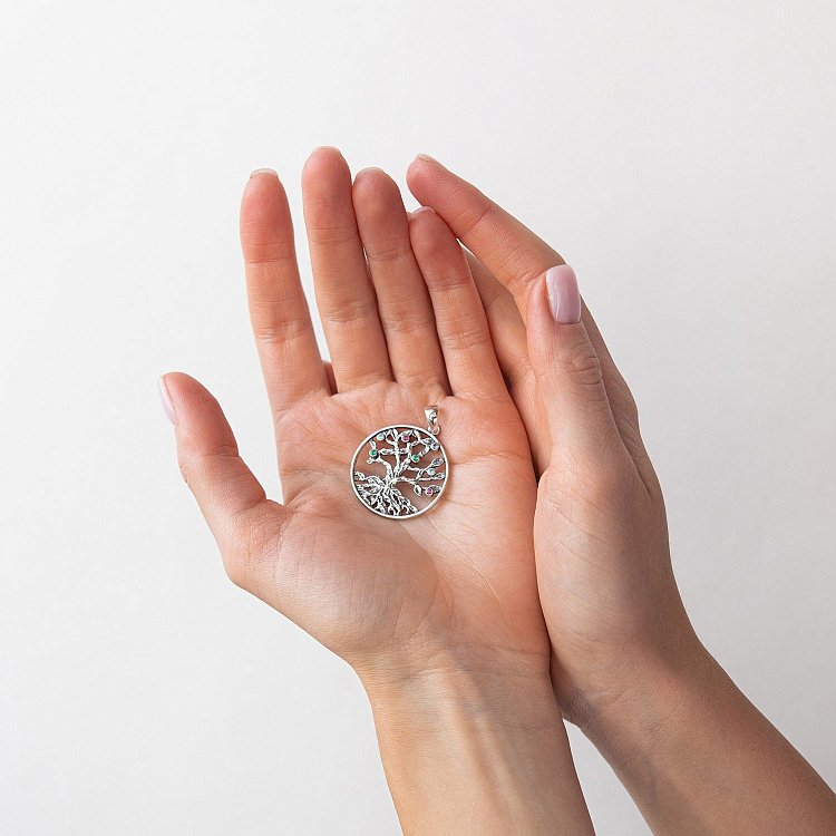 Серебряный кулон "Древо жизни" (разноцветные фианиты) 7284 от ювелирного магазина Оникс - 1