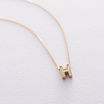Колье с буквой "Н" в желтом золоте (фианиты) кол01165Н