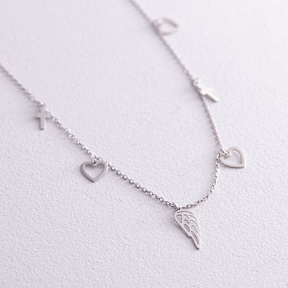 Браслет "Сердечки та хрестики" на ногу (біле золото) б04836 №2