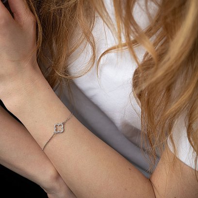 Серебряный браслет "Клевер" с фианитами OR008201 №4