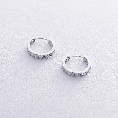 Серьги - кольца в белом золоте (фианиты) с08711 №3