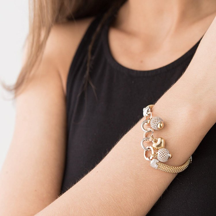 Золотой браслет с сердцем (фианиты) б02071 от ювелирного магазина Оникс - 7