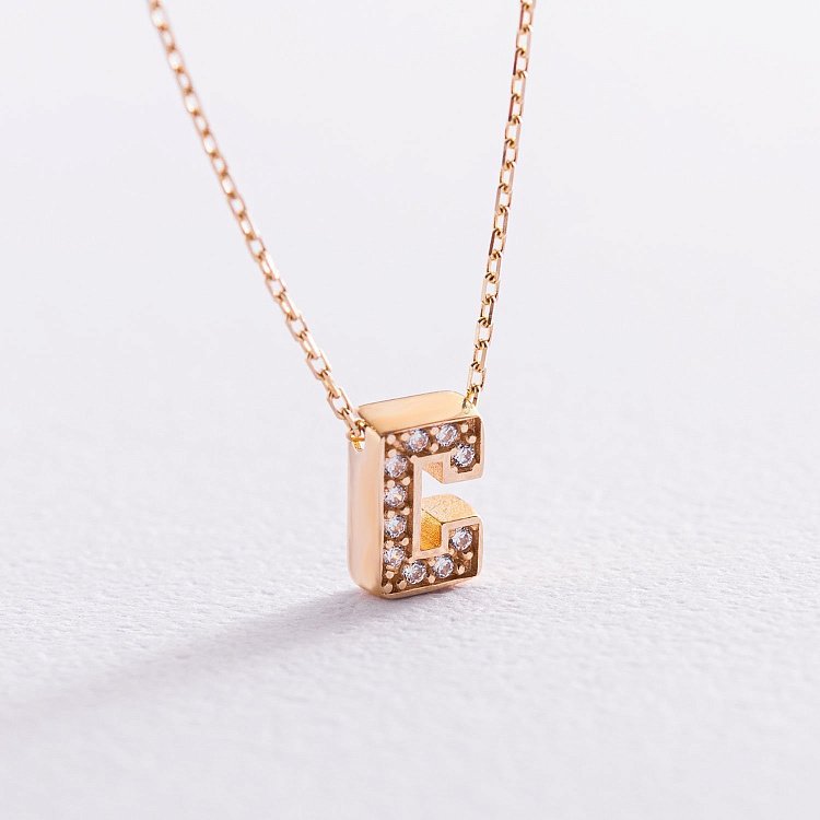 Колье с буквой "С" в желтом золоте (фианиты) кол01165С от ювелирного магазина Оникс