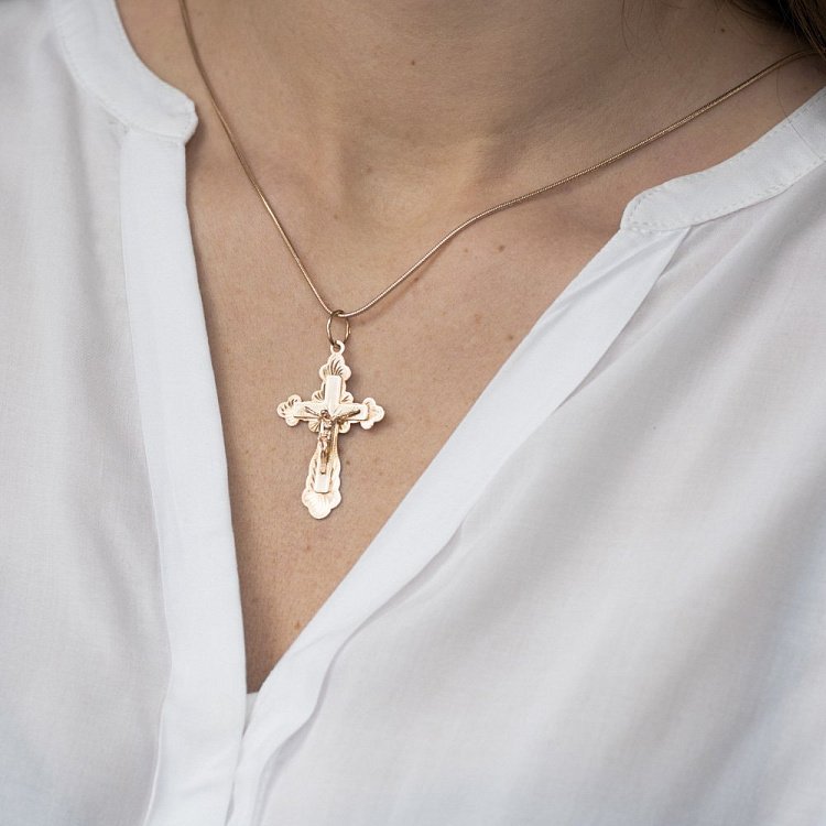 Золотой православный крестик п02399 от ювелирного магазина Оникс - 2