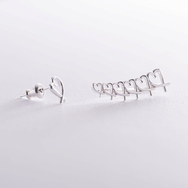 Серьги - клаймберы "Сердечки" в серебре 122902 от ювелирного магазина Оникс - 4