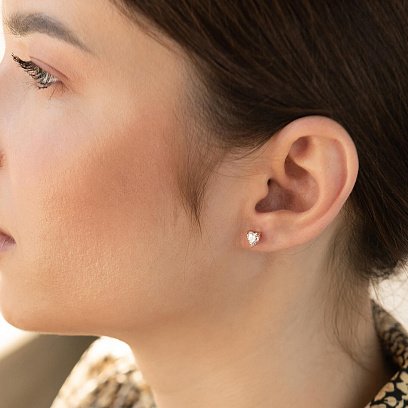 Золоті сережки - пусети "Сердечки" з куб. цирконієм (Swarovski) 1119к №4