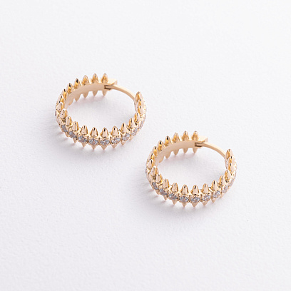 Серьги - кольца "Teresa" в желтом золоте (фианиты) с09498 №2