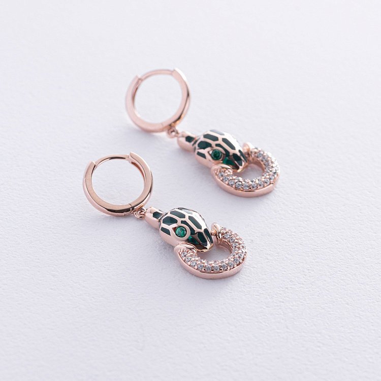 Золоті сережки "Змії" (емаль, фіаніт) с08695 від ювелірного магазину Онікс - 4