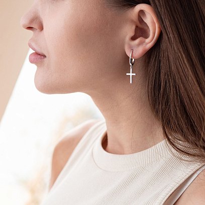 Серебряные серьги "Крестики" 122848 №2