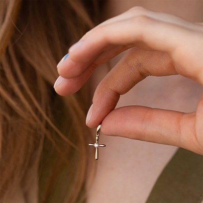 Золотой крестик с фианитом п03457 №2