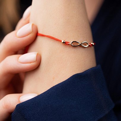 Золотой браслет "Бесконечность" с красной нитью б05140 №4
